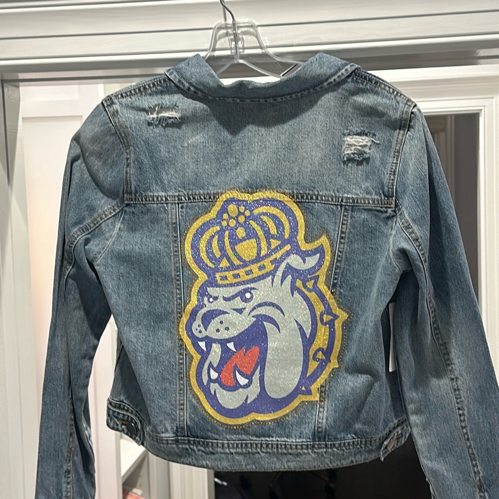 JMU Duke Dog Jean jacket. NEW WITH TAGS